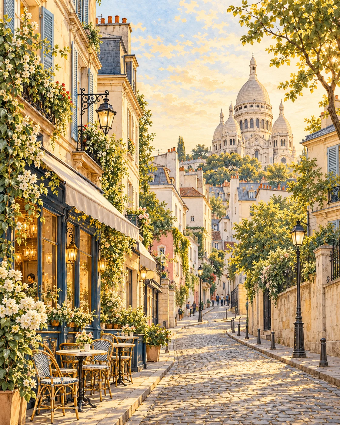 Ilustração de Montmartre com a basílica de Sacré-Cœur ao fundo